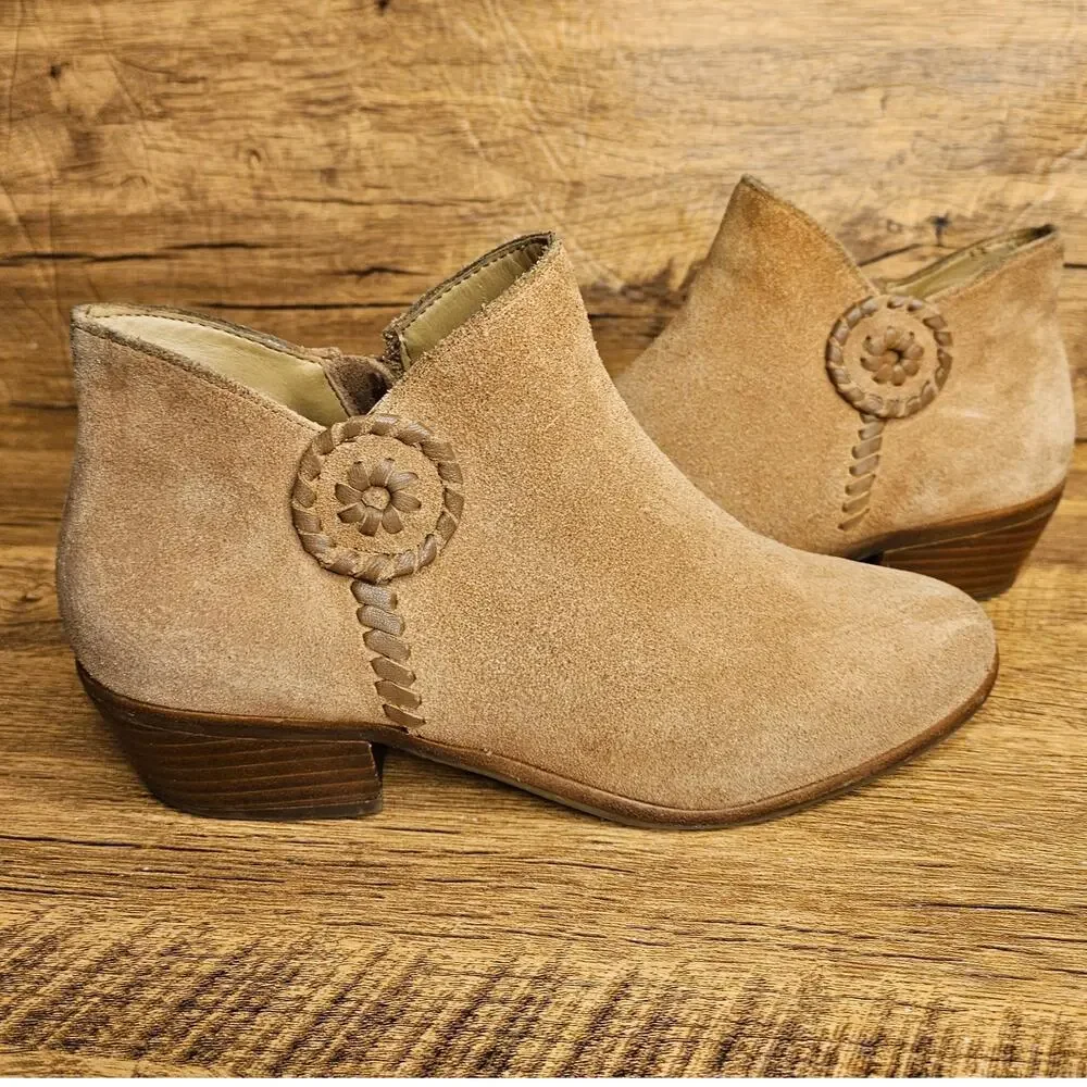 Jack Rogers Peyton Tan Suede ankle boot size 7M side zip